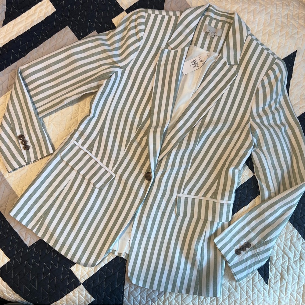 LOFT Striped Linen Blend Modern Blazer